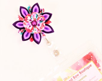 Flower Badge Reel Nurse Badge Reel ID Badge Reel Purple Badge Reel Nurse Badge Holder Flower Badge Holder Retractable Reel Flower ID Holder