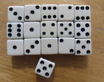 Vintage Game Dice Black and White set of 16