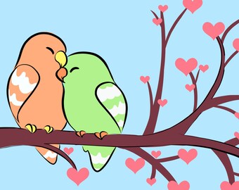 10 PACK 4x6 Postcards. Lovebirds- Original Artwork. Digital Print. Animal Design.