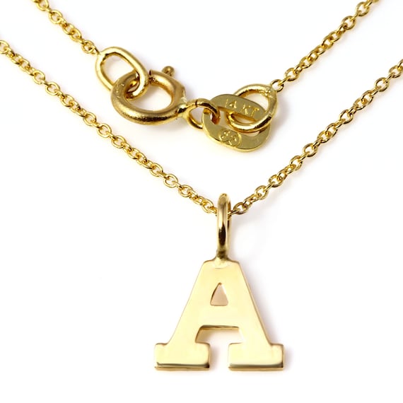 Solid 14k Gold Block Initial Necklace