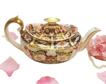 Ornate Royal Crown Derby Teapot, 2451 Pattern, Imari Teapot, Cobalt Blue and Gold Teapot, Bone China