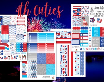 4th of July Cuties Weekly Planner Stickers Set - for use with Erin Condren - Happy Planner