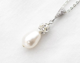 Bridal Necklace, Pearl Bridal Necklace, Wedding Pearl Drop Necklace, Ivory,White Pearl, Swarovski, Pearl Wedding Necklace, for Bride