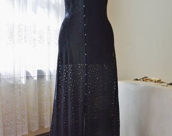 Vintage 90s black lace crochet maxi dress
