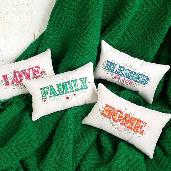 Four Embroidered Mini Pillows Housewarming Gift Small