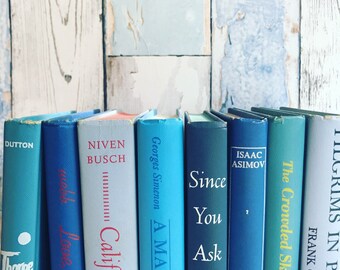 Blue Books Instant Library Collection Decorative Vintage Book Bundle Photography Props Coastal Home. Beach, Ocean