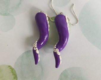 Handmade Polymer Clay Purple Octopus Tentacle Earrings
