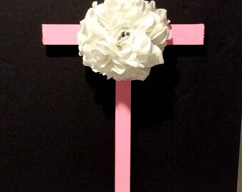 Wooden Cross, Roadside Memorial Flowers, Grave Flowers, Cemetery And Funeral, Pink Cross