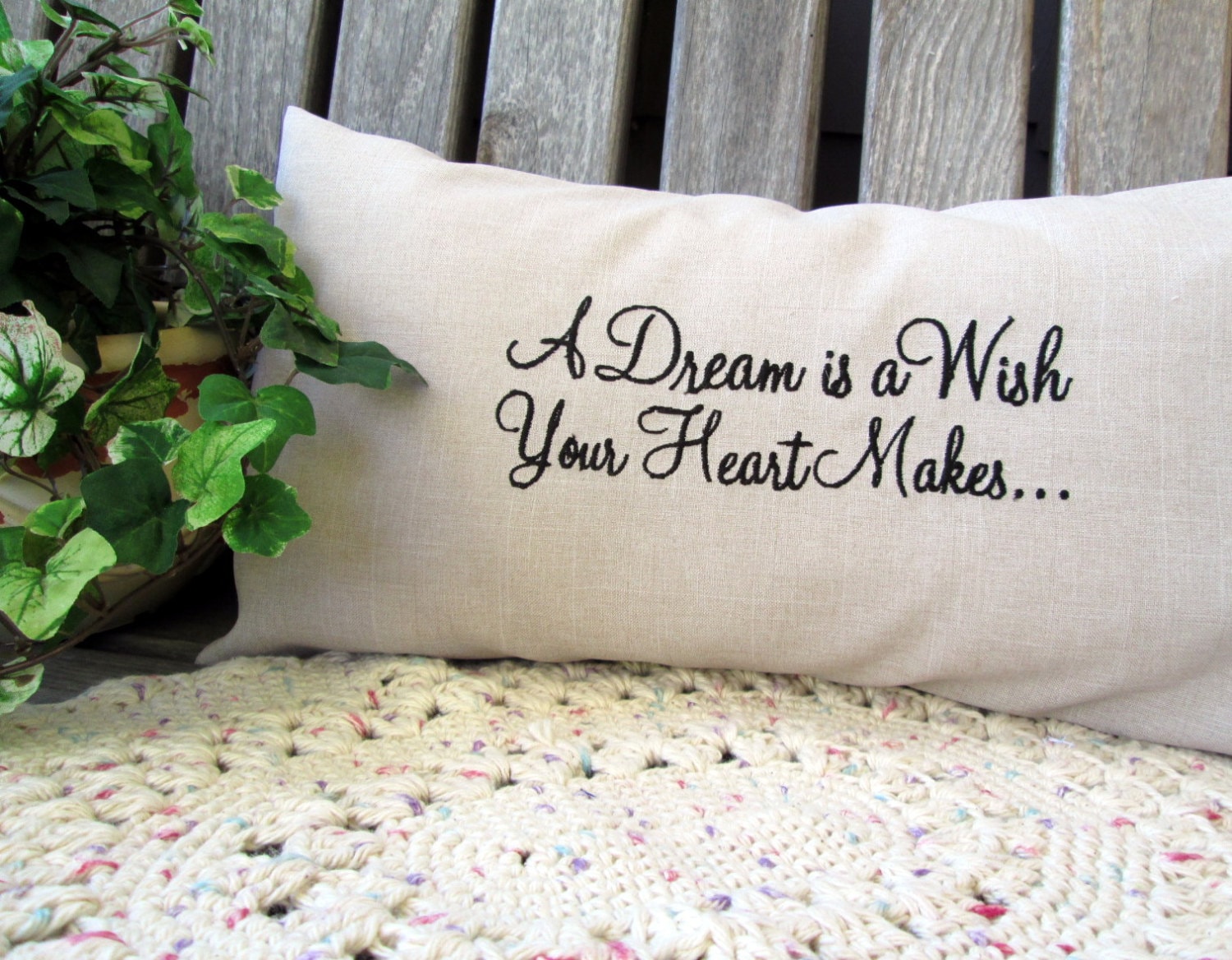 A Dream Is A Wish Your Heart Makes Pillow Embroidered Disney