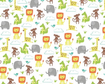 Jungle Jubilee - White Animals All Over FLANNEL by Arrolyn Weiderhold from Wilmington Prints