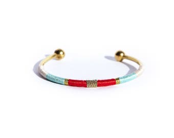 Thin bracelet LUCIEN-woven - red, turquoise, beige and gold