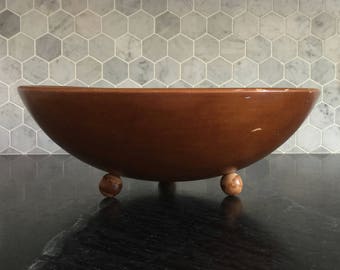 Mid Century Modern Bowl Wooden Bowl Footed Bowl Fruit Bowl Retro Serving Bowls Rustic Farmhouse Decor Country Decor