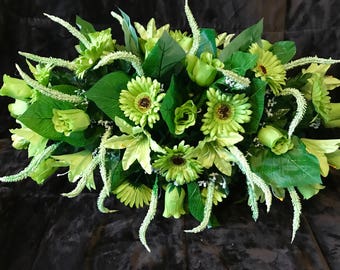 Large Spring Green Cemetery Saddle / Cemetery Flowers for Ground or Headstone / Headstone Flower Arrangement / Memorial Flowers Grave