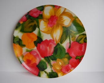 Vintage Fiberglass Serving Tray with Flowers
