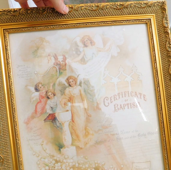vintage certificate of baptism religious framed under glass