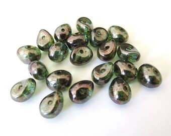 Czech glass beads 10 Nuggets TICO™ Beads 5x7mm Olivine Transparent Luster Green