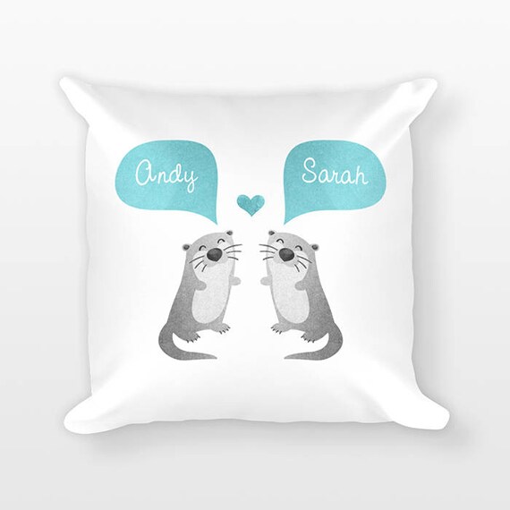 OTTER Pillow, Animal Couple Pillow, Personalized Pillow Decor, Anniversary Gift for Girlfriend, Gift for Her, Gift for Parents, Throw Pillow
