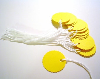 100 - 1 inch Round Prestrung Cardstock Tags - Bright Yellow- Free Secondary Shipping