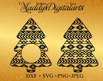 Aztec Christmas Tree Monogram Frame SVG - png - dxf - jpg - Cut file - Silhouette -Silhouette svg - Christmas Tree SVG -Tribal Christmas