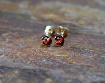 Mozambique Garnet & 14k Gold Filled Stud Earrings, 4mm Garnet Earrings, Mothers Day Gift UK, Natural Gemstone Jewellery UK, Gift for Wife