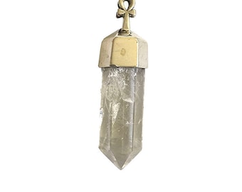 Sterling Silver Natural Crystal Point Pendant With the Key of life