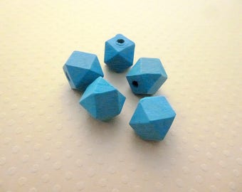 Lot 5 12mm blue - PB12 0353 faceted wooden beads