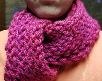 3 ft Pink with Orange/Purple/Blue Streaks Fluffy Thick Rugged Yarn Finger-Crocheted Handmade Scarf