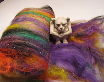 WITCHING HOUR 4.0 oz, fiber art batt for spinning, felting fiber, carded wool, roving, Angelina, bamboo, bling batt, Halloween batt