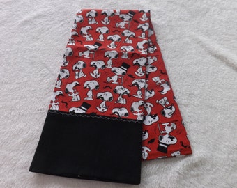 pillowcase made from Peanuts snoopy with mustache red, white, and black cotton fabric