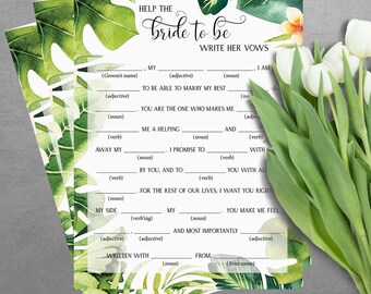 Help the bride to be to write hew vows - bridal mad libs - bridal shower games - Tropical bridal shower games - bridal shower game AS-TR125