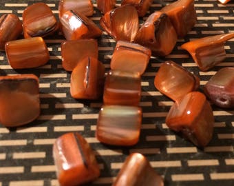 Orange Mother of Pearl Beads 25 Pieces