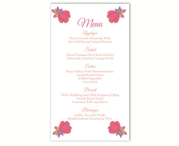 wedding menu template diy menu card template editable text
