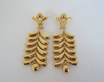 18k Yellow Gold Earrings, Dangle Lever Back Earrings, Long Earrings