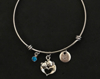 Initial Pig Bangle Bracelet Initial Pig Bracelet Pig Lover Gift Pig Jewelry