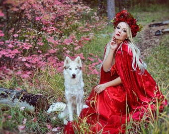 Flower Crown/ Flower Headdress/ Floral Headdress/ Red Riding Hood/Renaissance Day of the Dead Headdress/ Bridal/Bohemian/ Flower Head Piece/