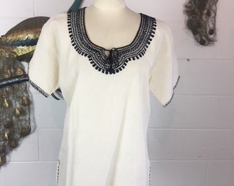 Embroidered Black Peasant Top