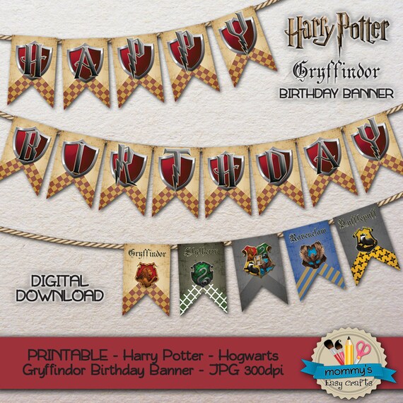 PRINTABLE Harry Potter Hogwarts Gryffindor Birthday