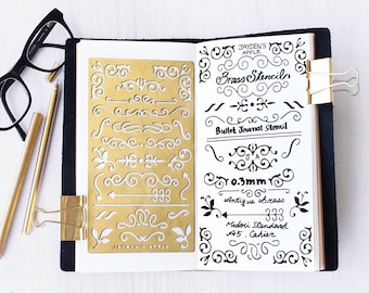 Planner Stencil, Bullet Journal Stencil, Brass Metal Stencil, Ornament Stencil - fits A5 journal & Midori Regular (Ornament L)