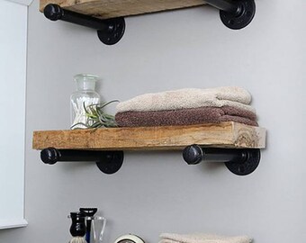 Rustic Wood Industrial Pipe Shelf | Rustic Wood Shelves | Reclaimed Wood Shelf | Pipe Wood Shelf | Bathroom Shelf | Industrial Chic Shelves