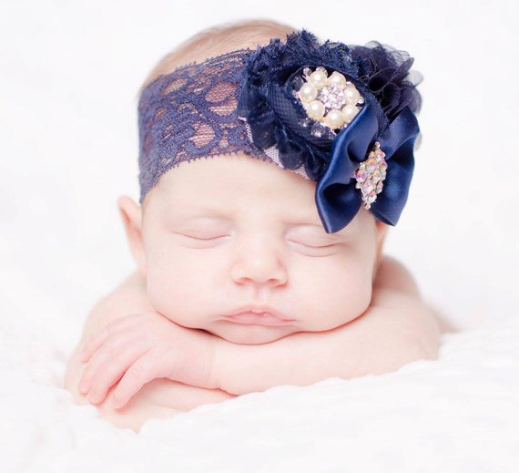 Items similar to Navy Headband/Baby Girl Headband/Newborn Headband/Baby