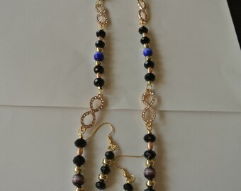 Gold Infidenty Connectors with Black and Blue Beads