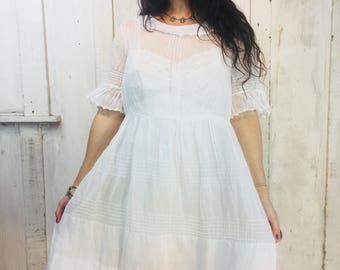 Vintage White Victorian Dress// 1900s Cotton Victorian Dress//Vintage Edwardian Dress