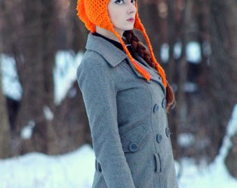 Orange MoHawk Ear Flap Hat For Winter Great Gift