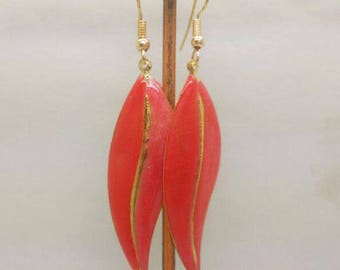 lovely earrings enamel leaves coral