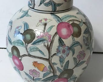 Beautiful vintage ginger jar - plums and greens