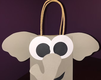 Party Favor Gift Bag / Goodie Bag / Treat Bag / Doggie Bag / Birthday / Baby Shower / Safari / Zoo Animals / Elephant