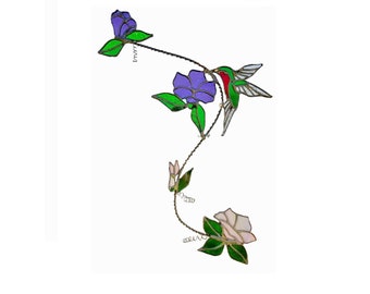 Colorful Hummingbird and Flower Suncatcher
