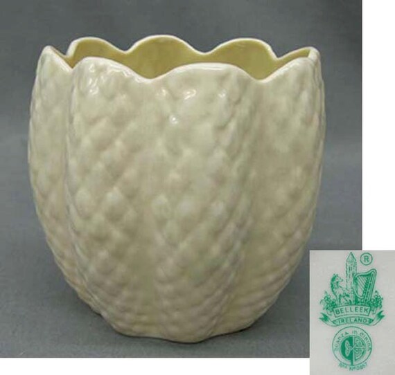 Items similar to Vintage Irish Belleek Cone Flower Pot/Vase 3rd Green