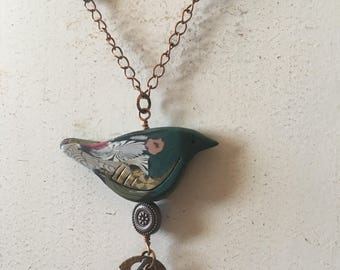 Polymer clay bird necklace