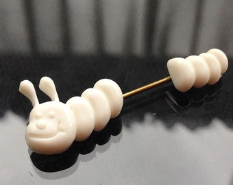 Rare Vintage 1983 Buch + Deichmann Caterpillar Lapel Pin Jabot Brooch White